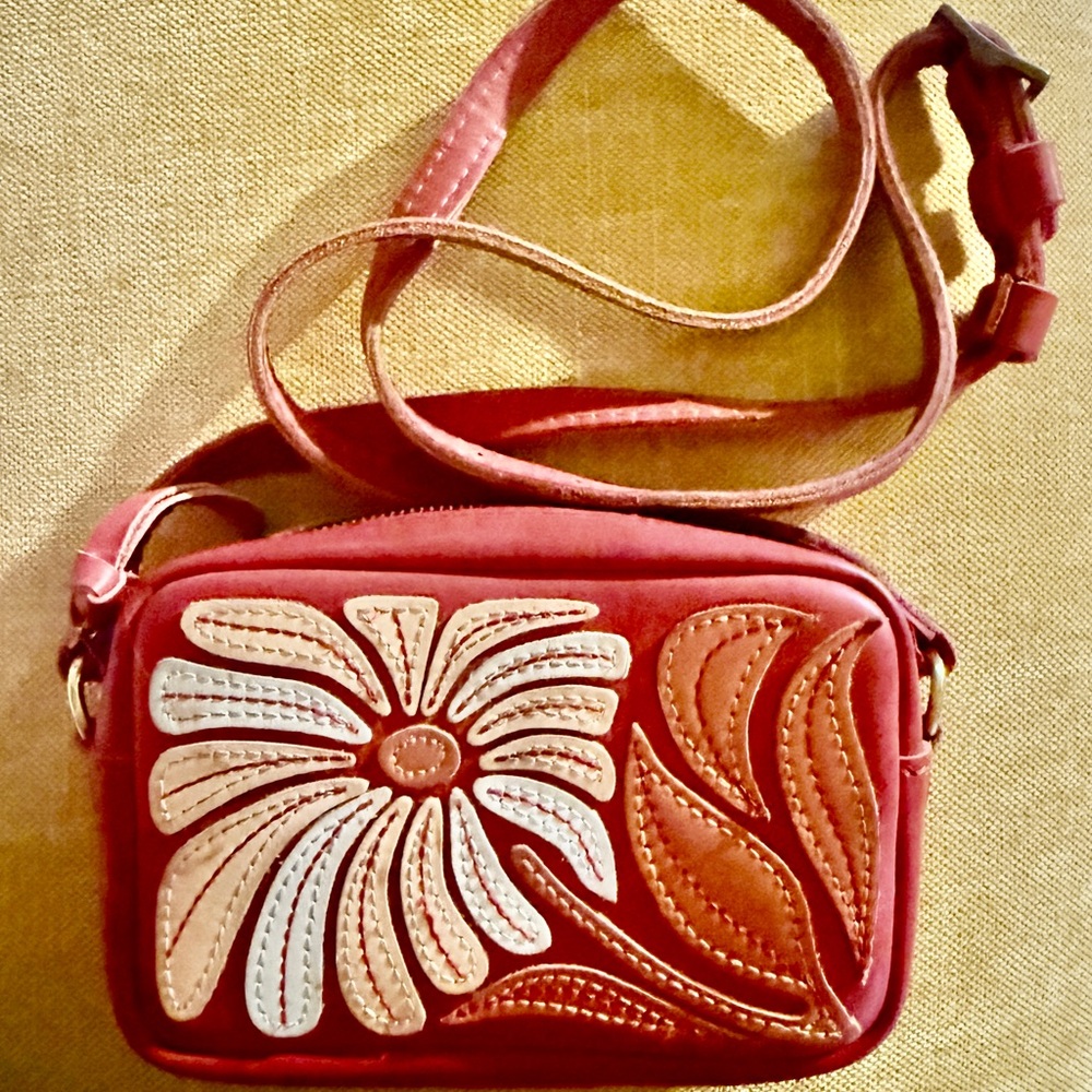 Portland Leather limited edition Red Wildflower Crossbody Bag